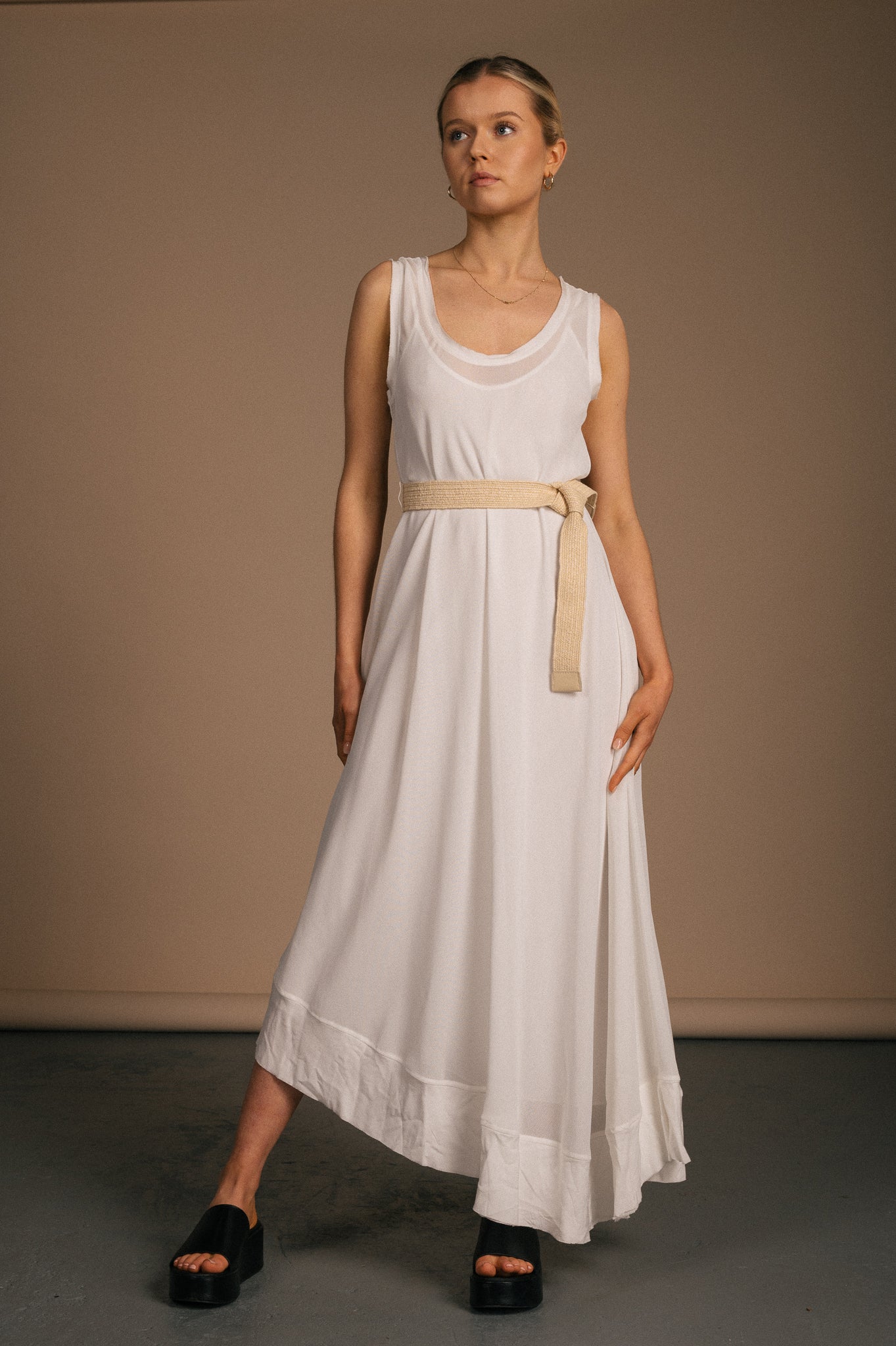 Country Road - Asymmetric Slip Dress (White)
