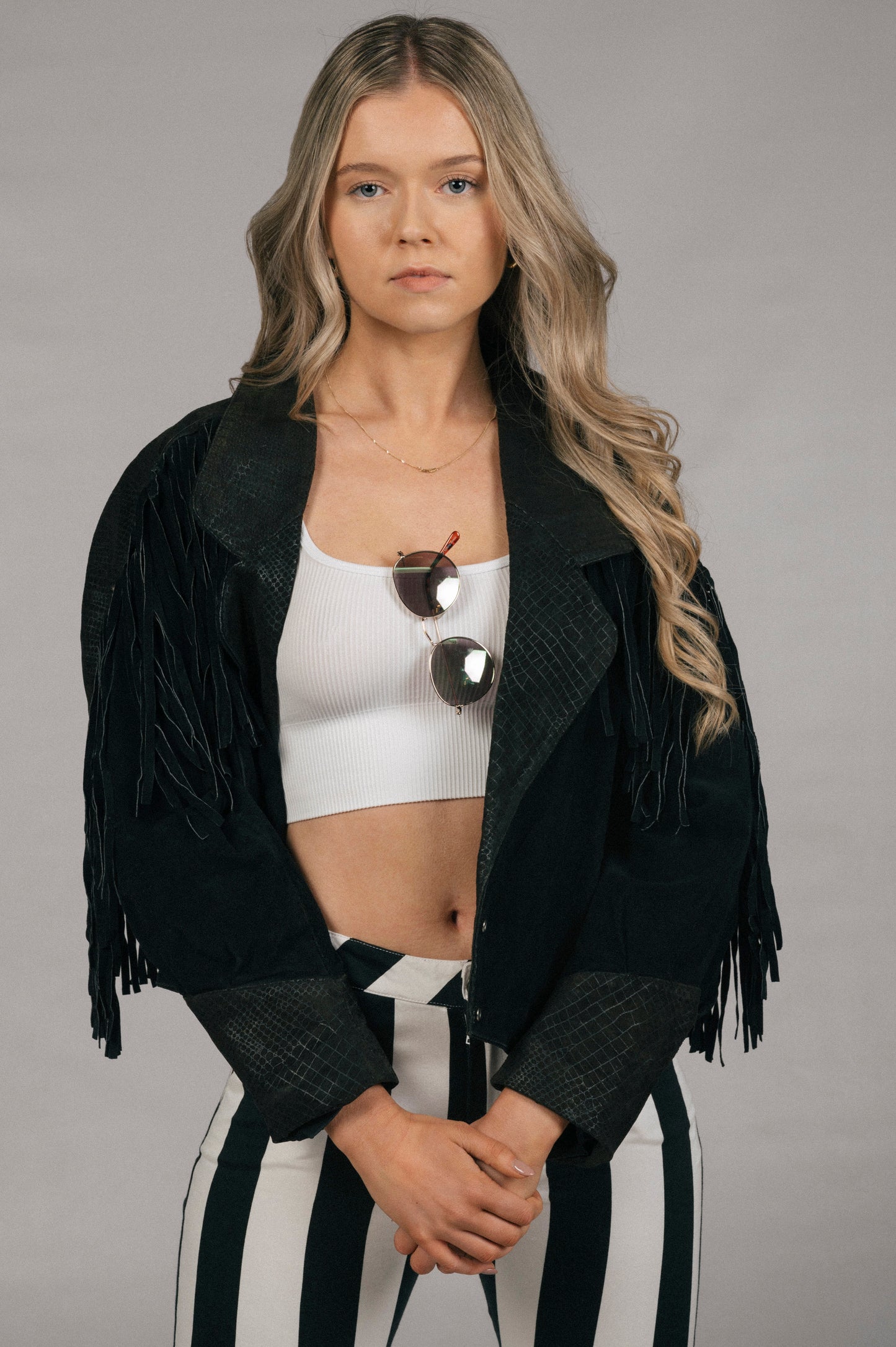 Vintage Fringe Bomber Style Black Suede Jacket