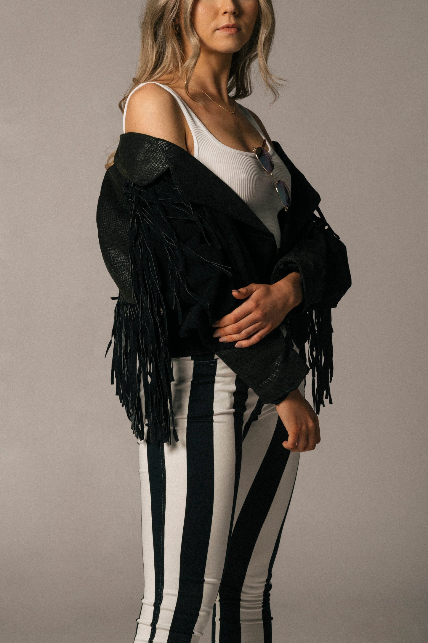 Vintage Fringe Bomber Style Black Suede Jacket