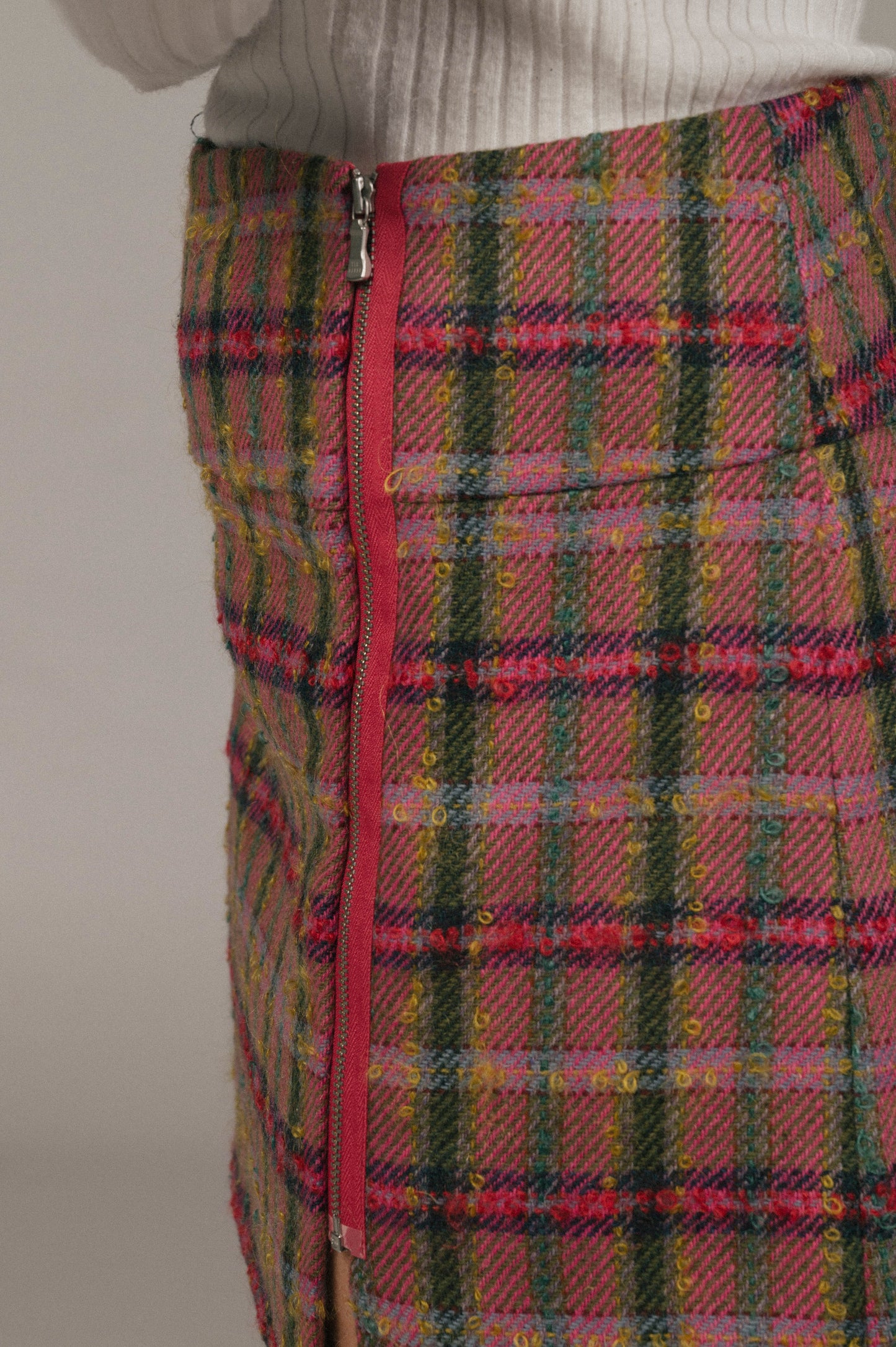 Ted Baker Plaid Wool Mini Skirt (Pink, Green & Yellow)