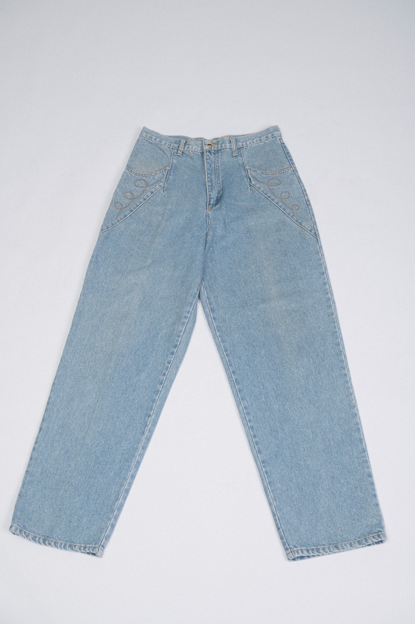 Vintage WestCo Light Denim Wash Straight Leg Jeans - Embroidered Detail