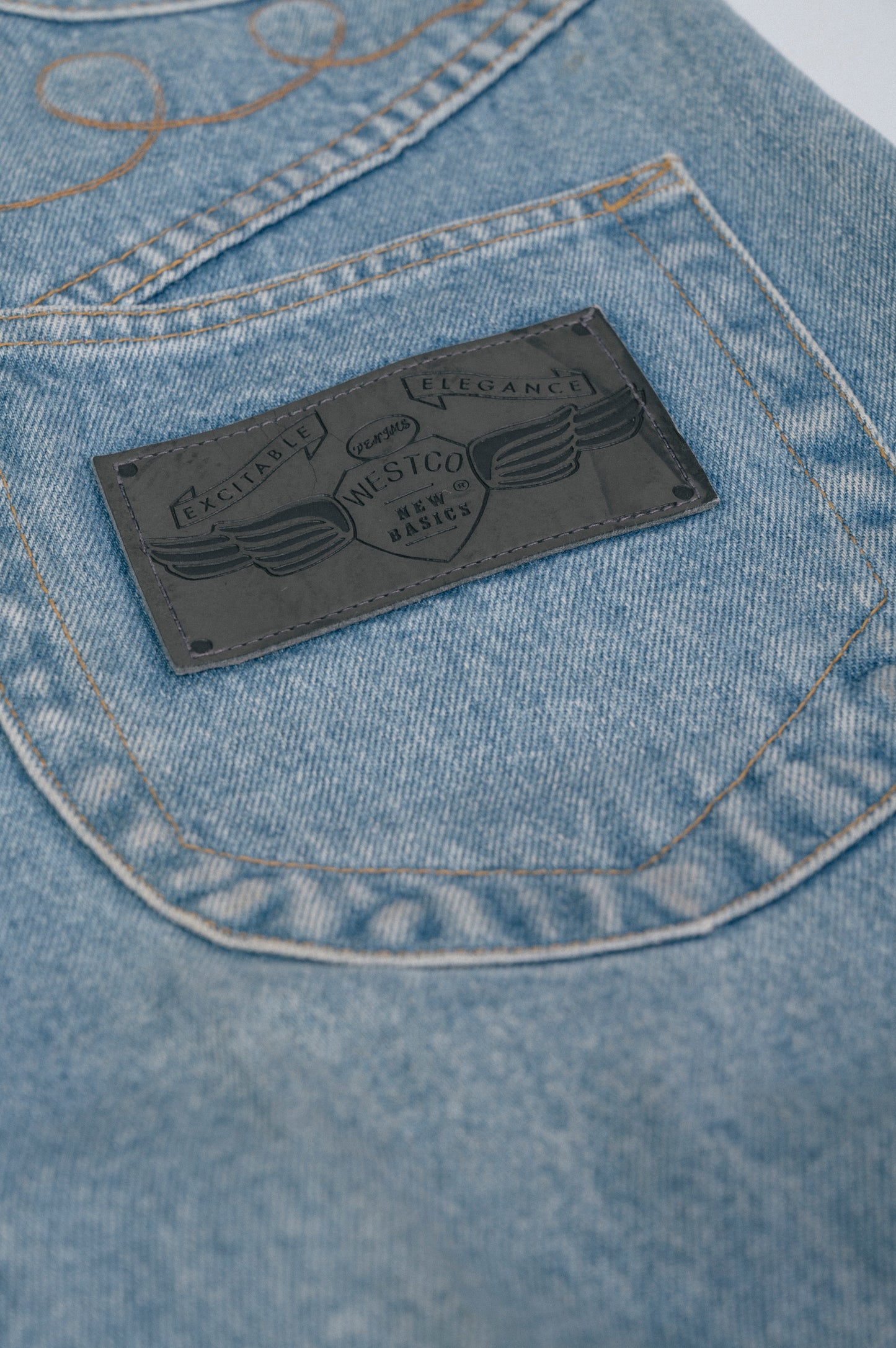 Vintage WestCo Light Denim Wash Straight Leg Jeans - Embroidered Detail