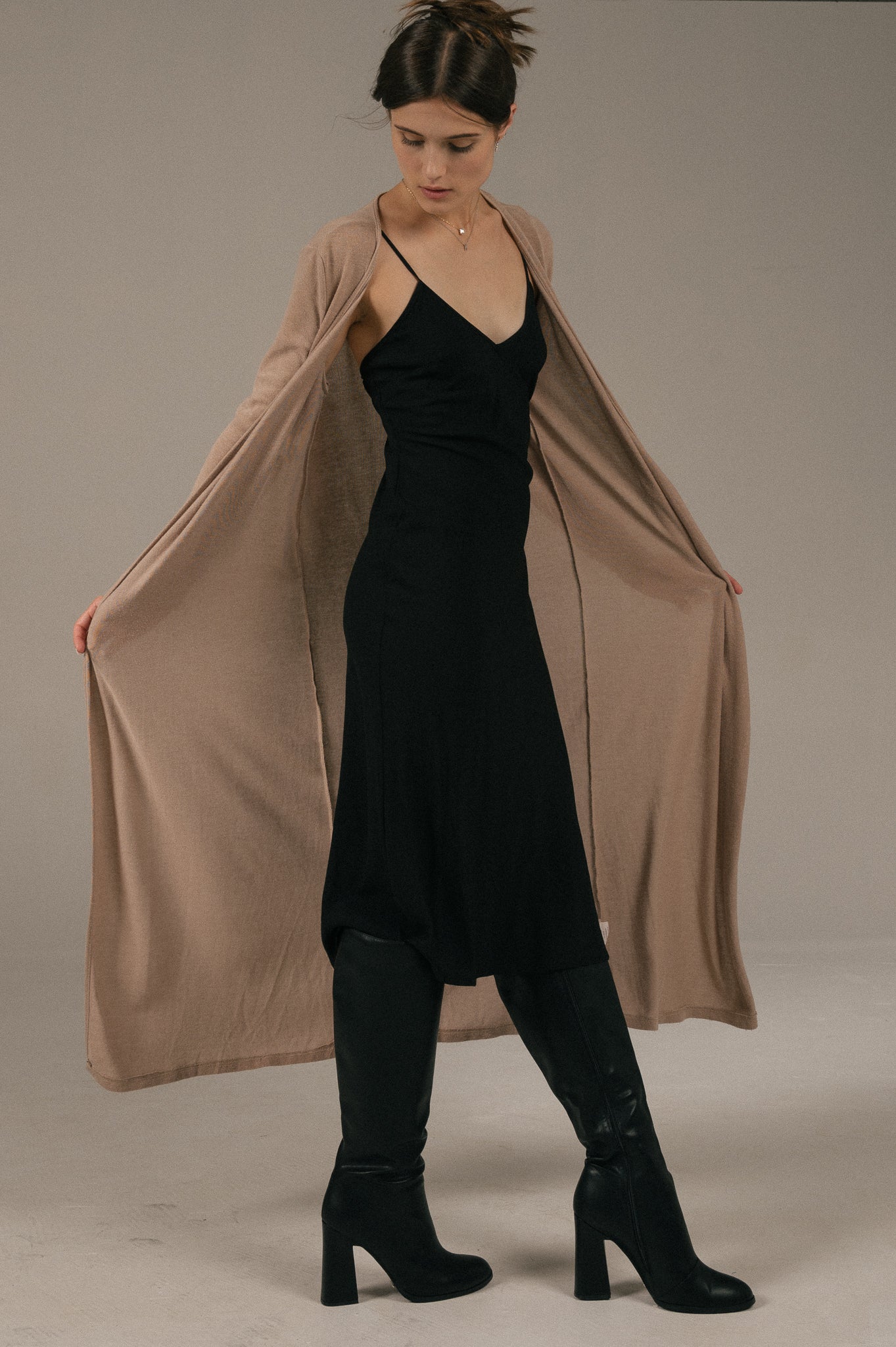 Ebby Andi - Long Sleeved Full Length Cardigan (Beige)
