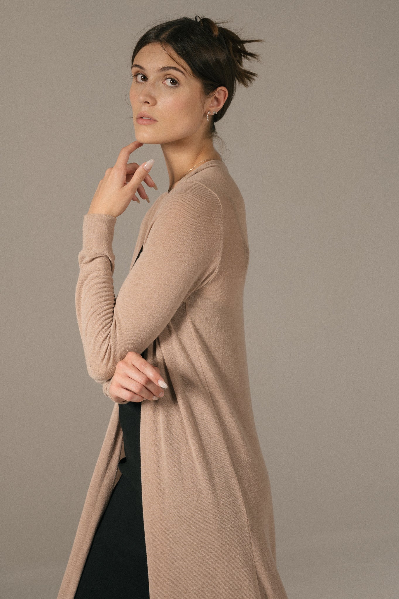 Ebby Andi - Long Sleeved Full Length Cardigan (Beige)