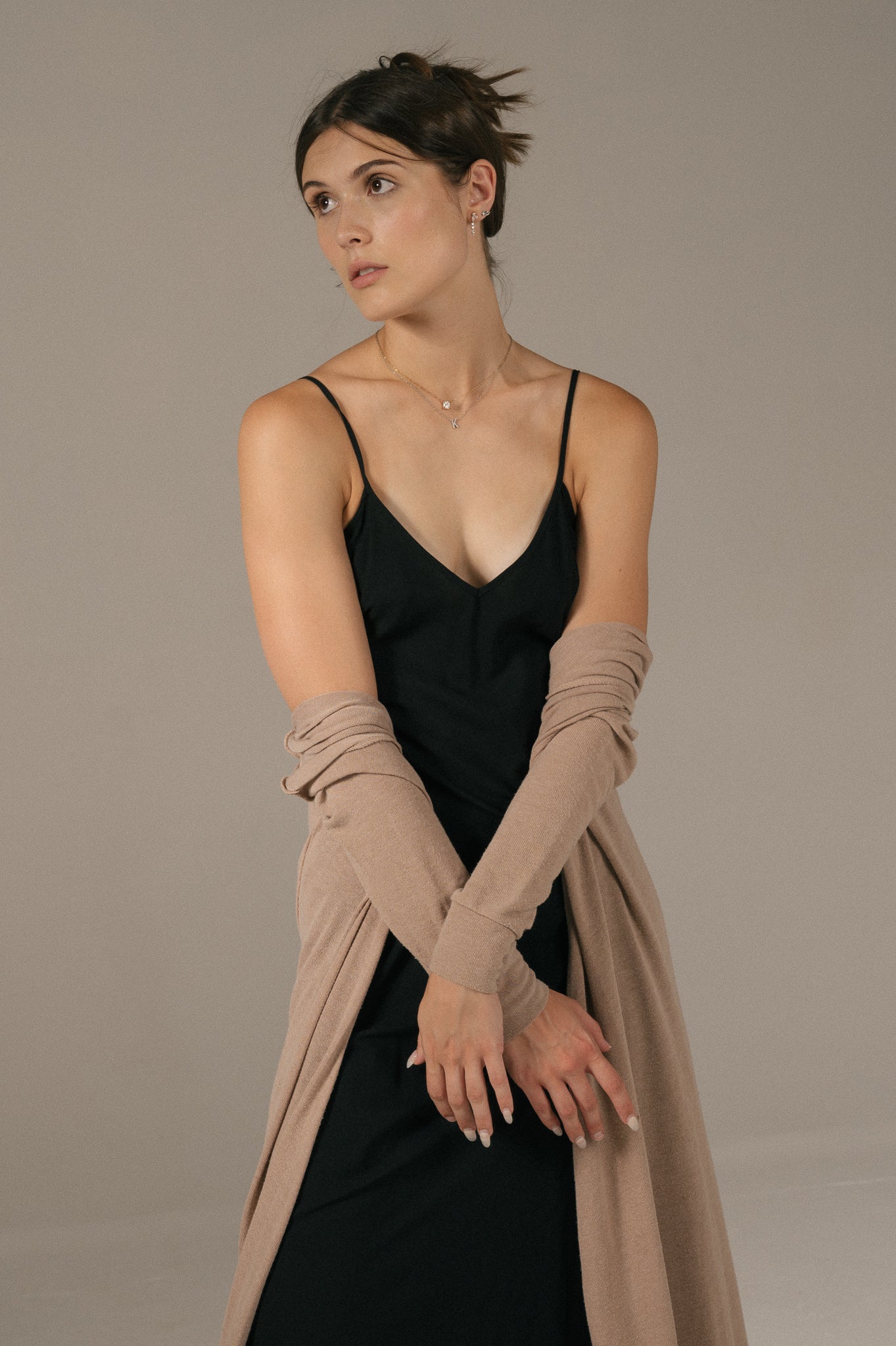 Ebby Andi - Long Sleeved Full Length Cardigan (Beige)