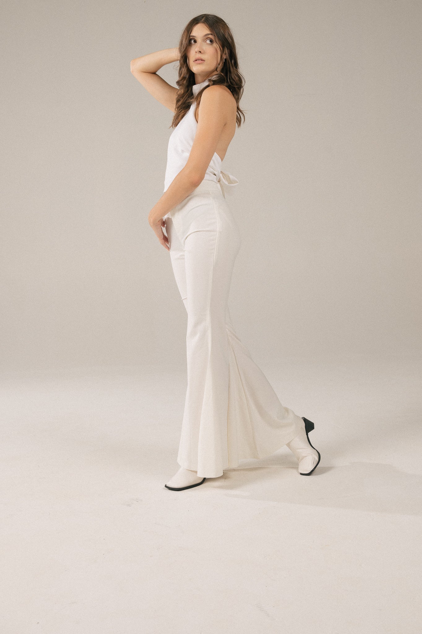 White Closet - Bell Bottom Mid Rise Dress Pants (White)