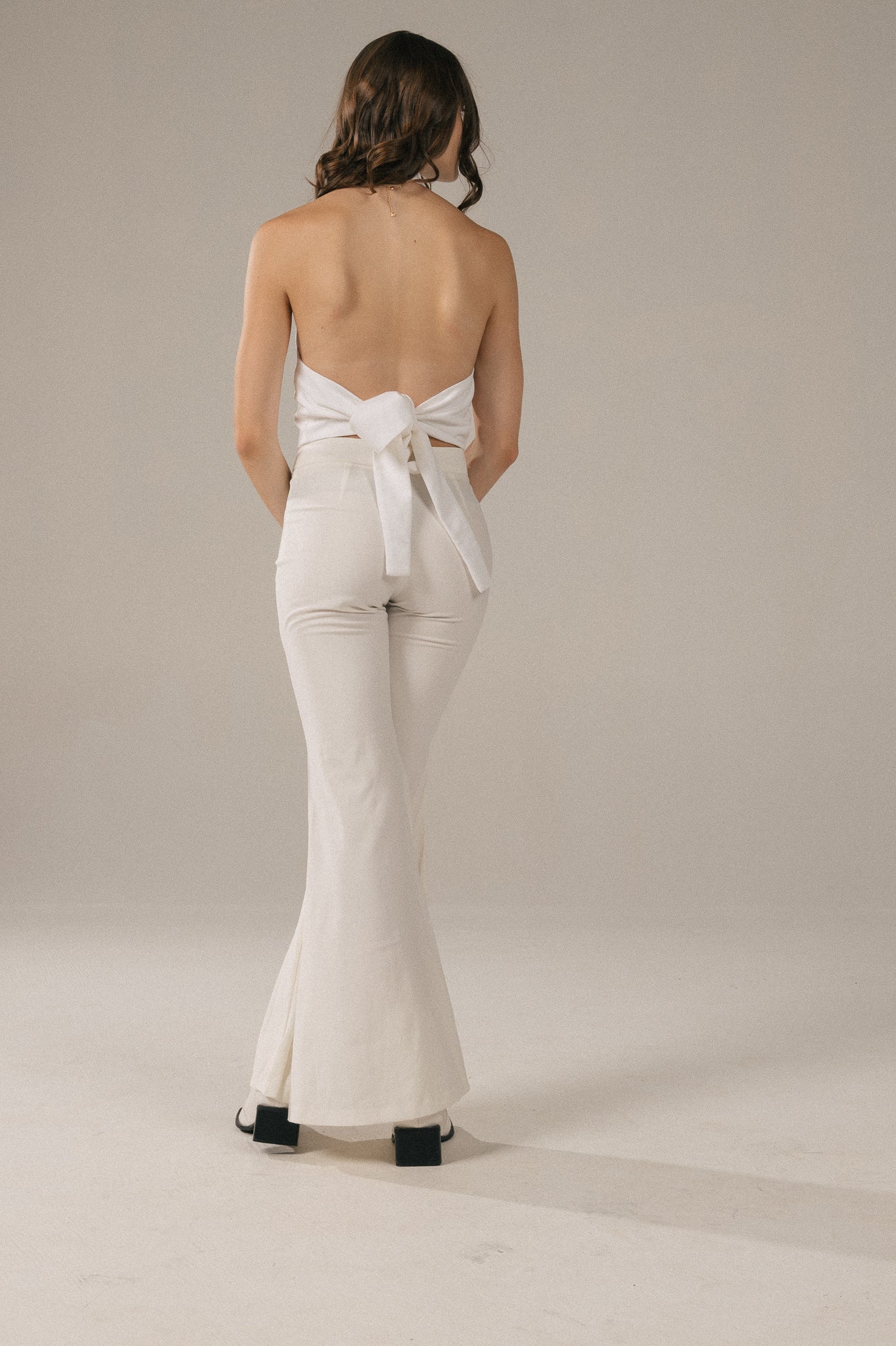 White Closet - Bell Bottom Mid Rise Dress Pants (White)