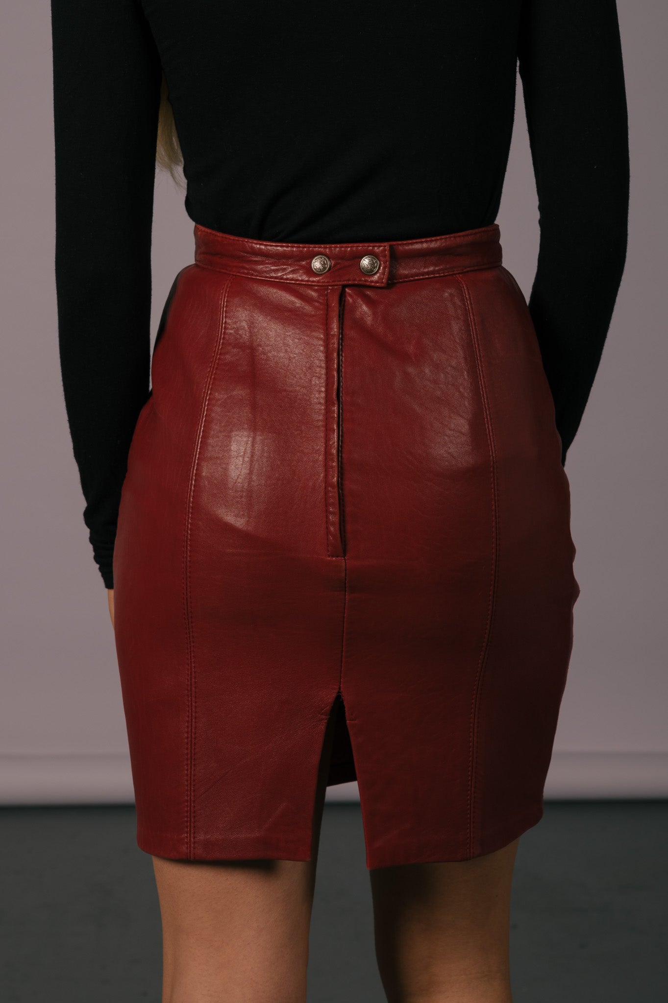 Caroline Moore Vintage Leather Skirt (Burgundy)