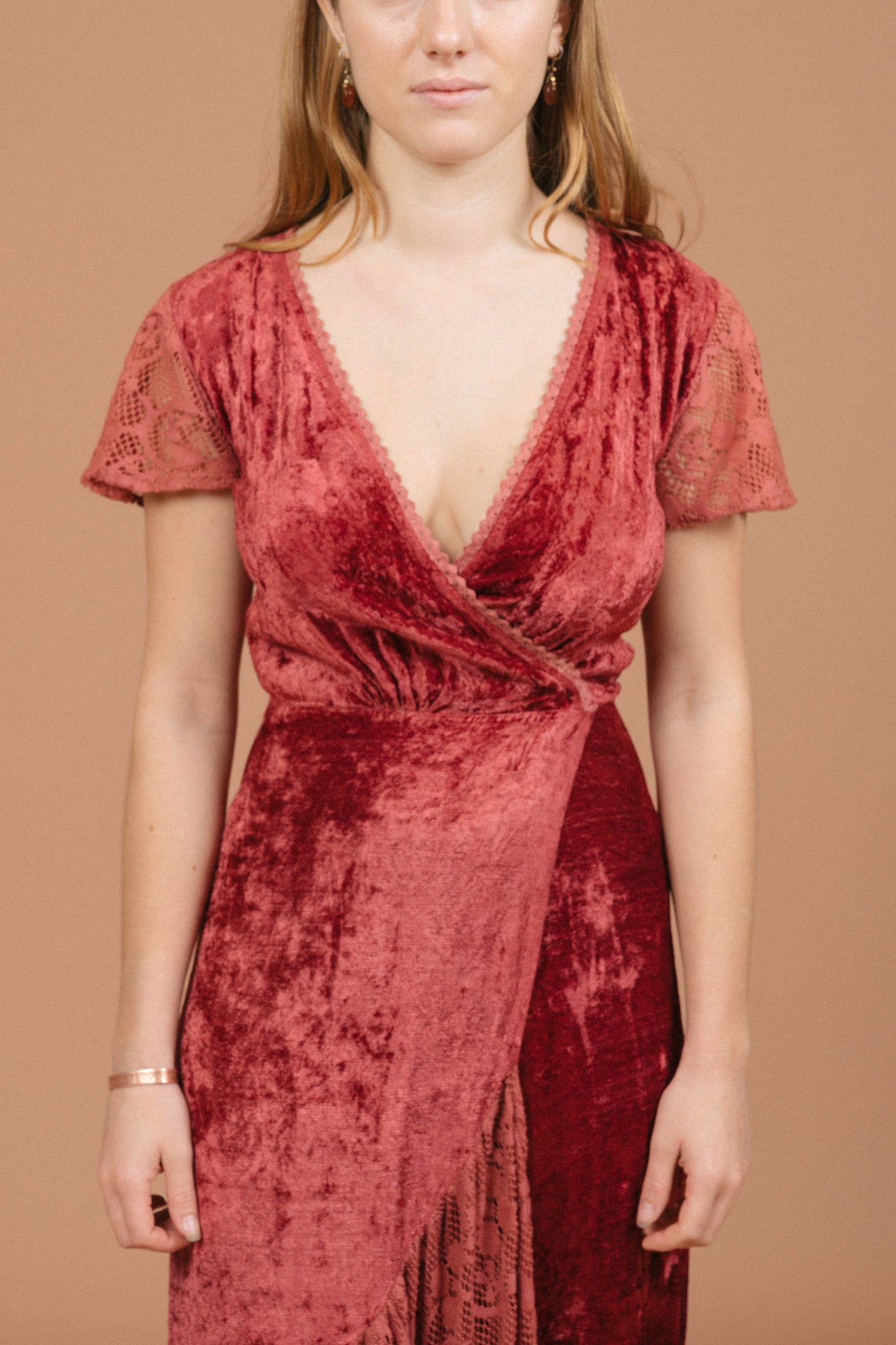 Tree of Life Velvet Wrap Dress (Rose Pink)