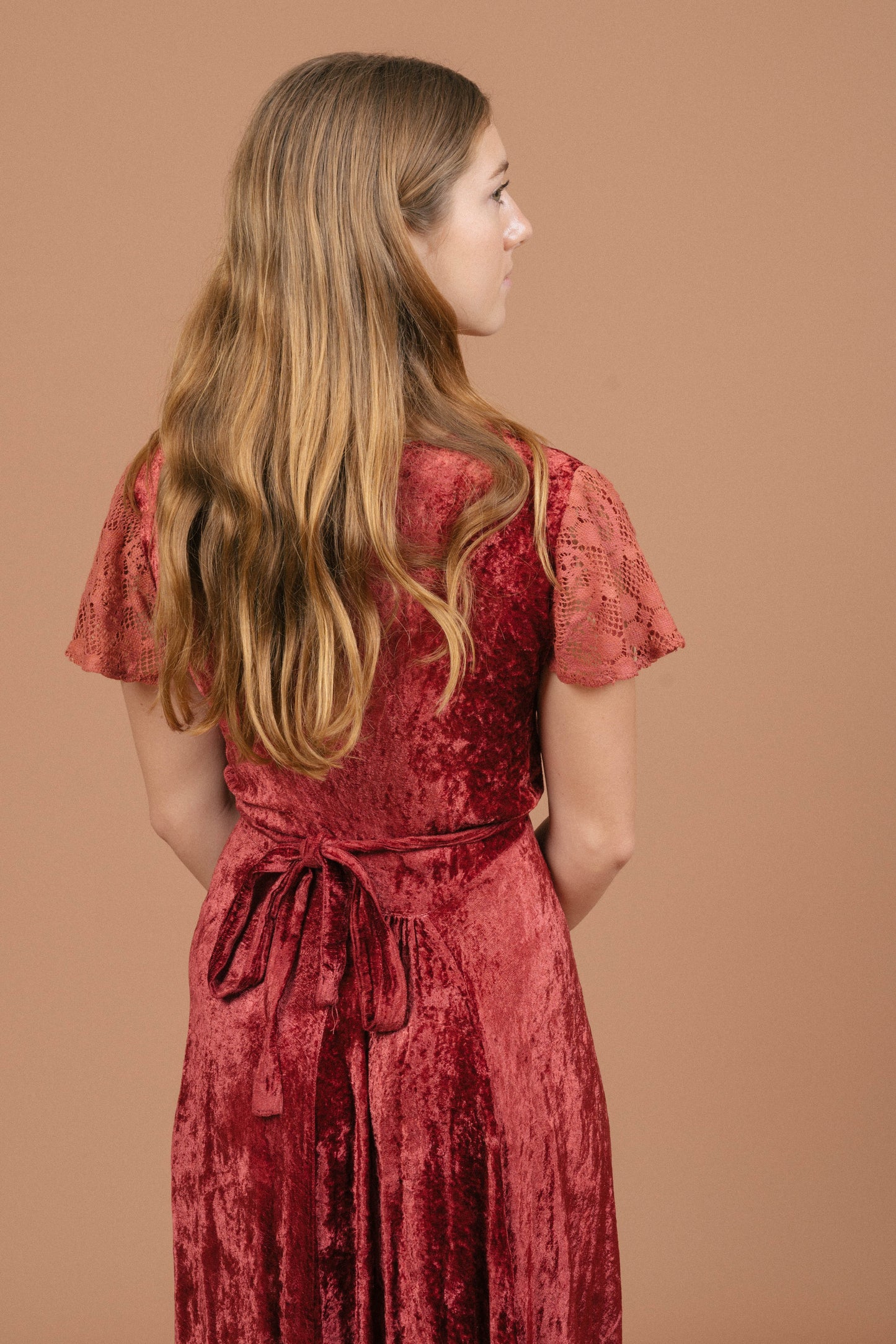 Tree of Life Velvet Wrap Dress (Rose Pink)