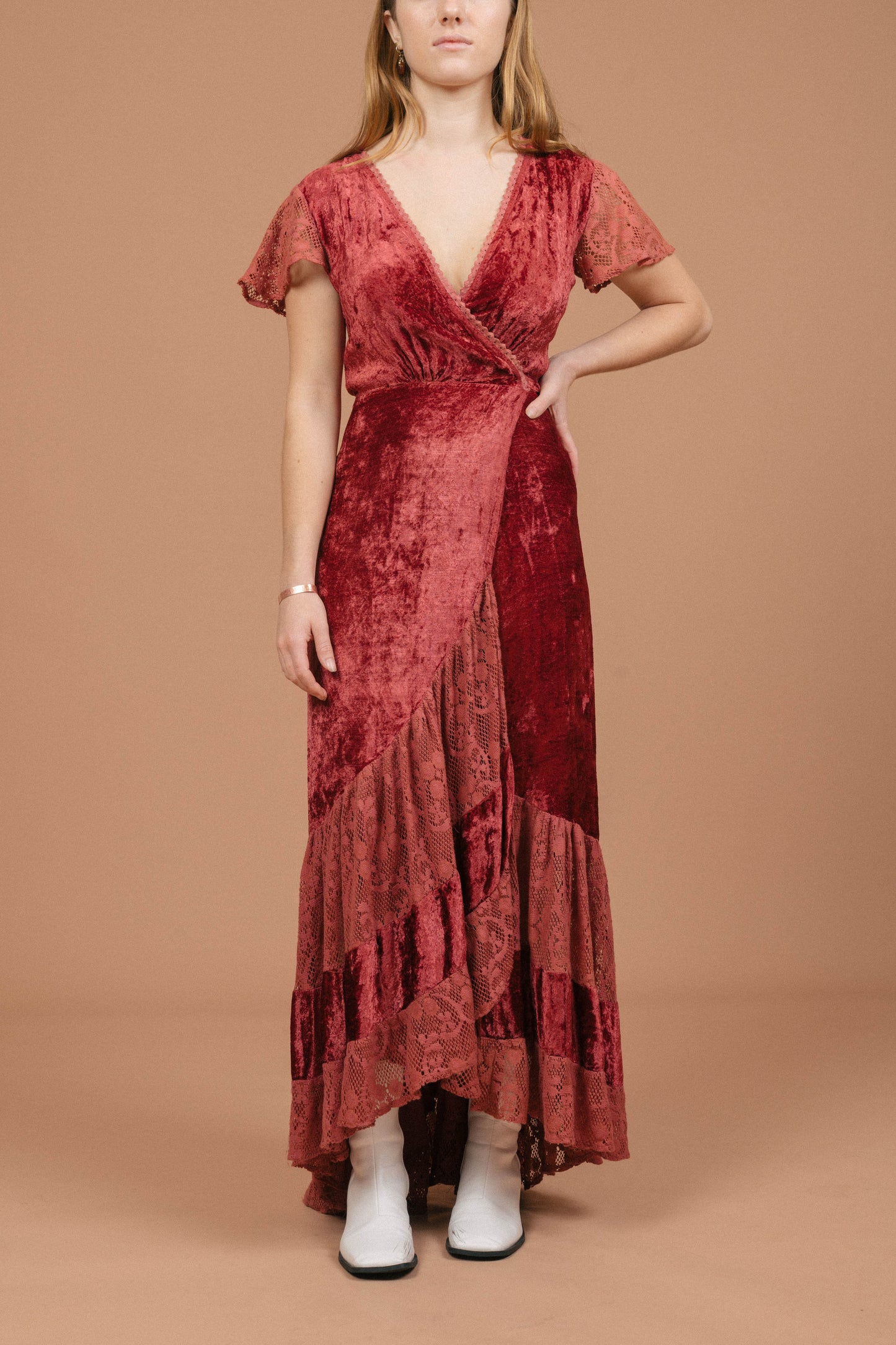 Tree of Life Velvet Wrap Dress (Rose Pink)