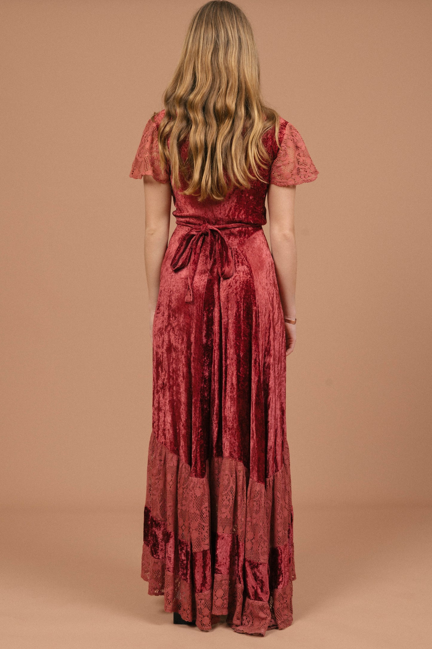 Tree of Life Velvet Wrap Dress (Rose Pink)