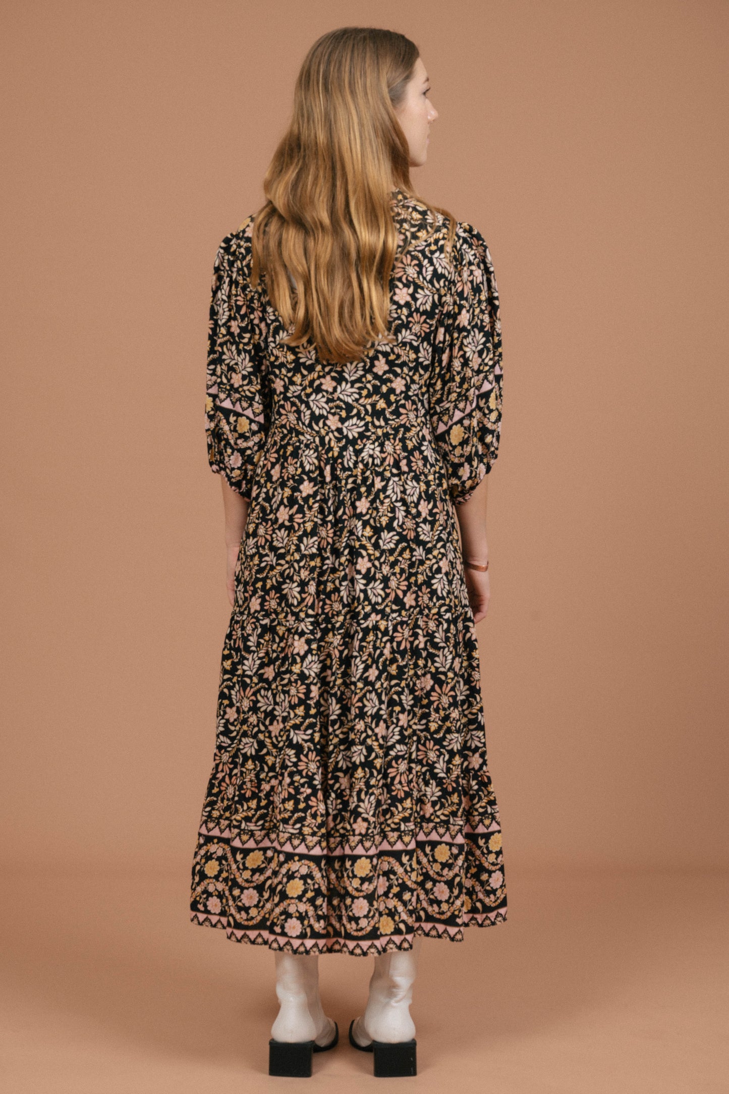 Iris Maxi Floral Midi Dress (Black)