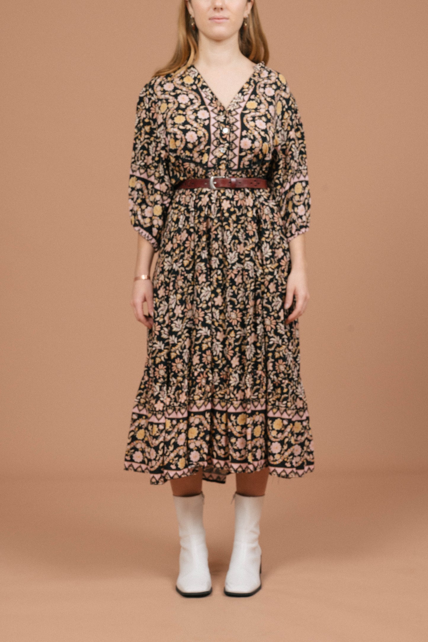 Iris Maxi Floral Midi Dress (Black)