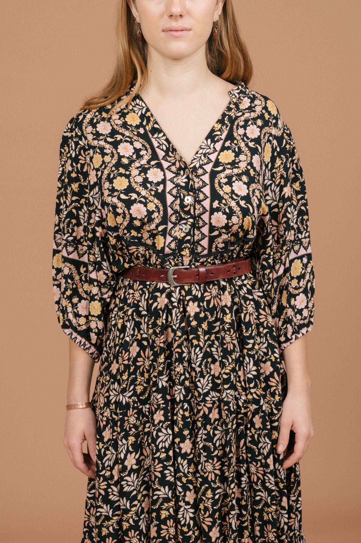 Iris Maxi Floral Midi Dress (Black)
