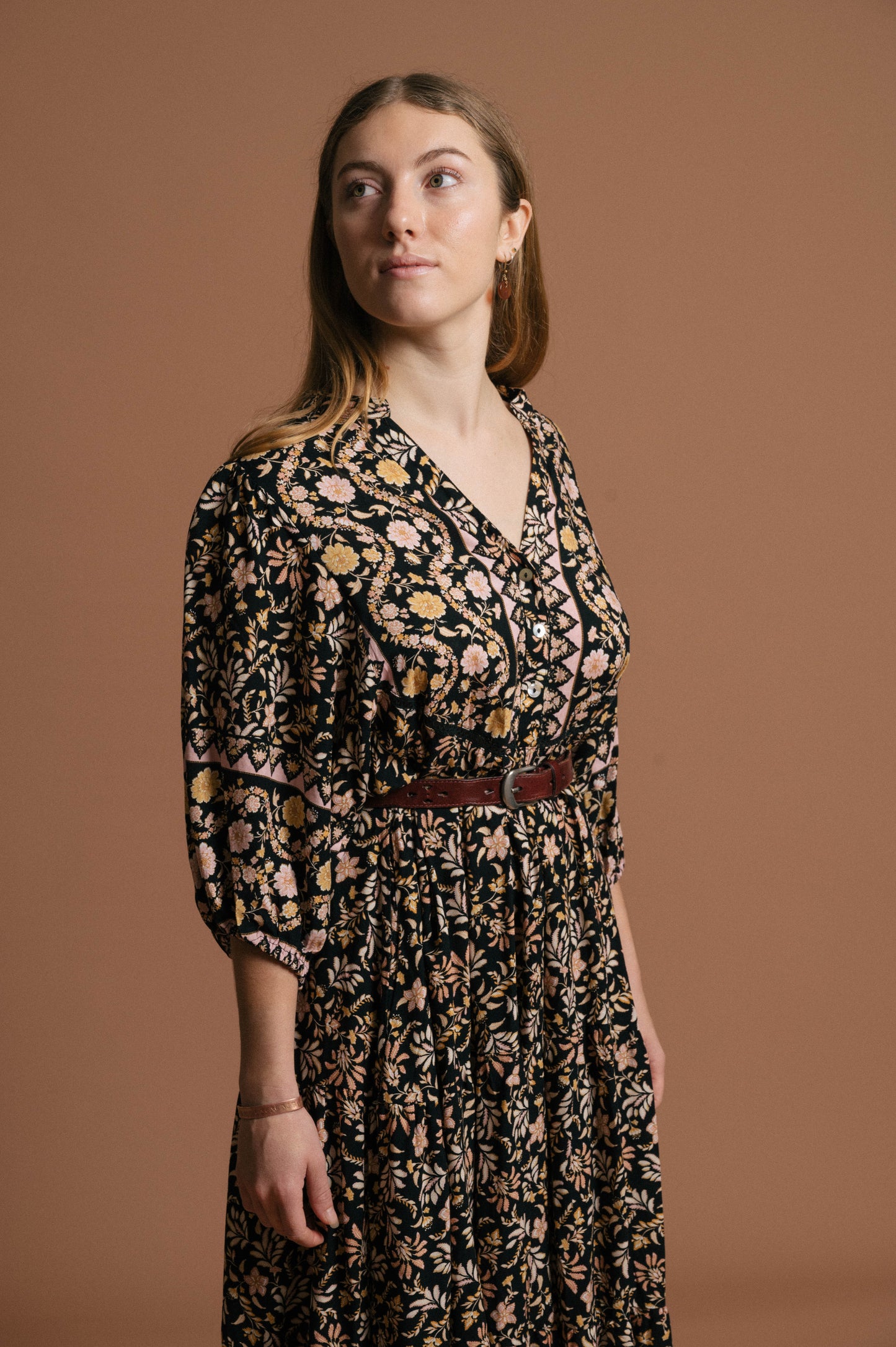 Iris Maxi Floral Midi Dress (Black)