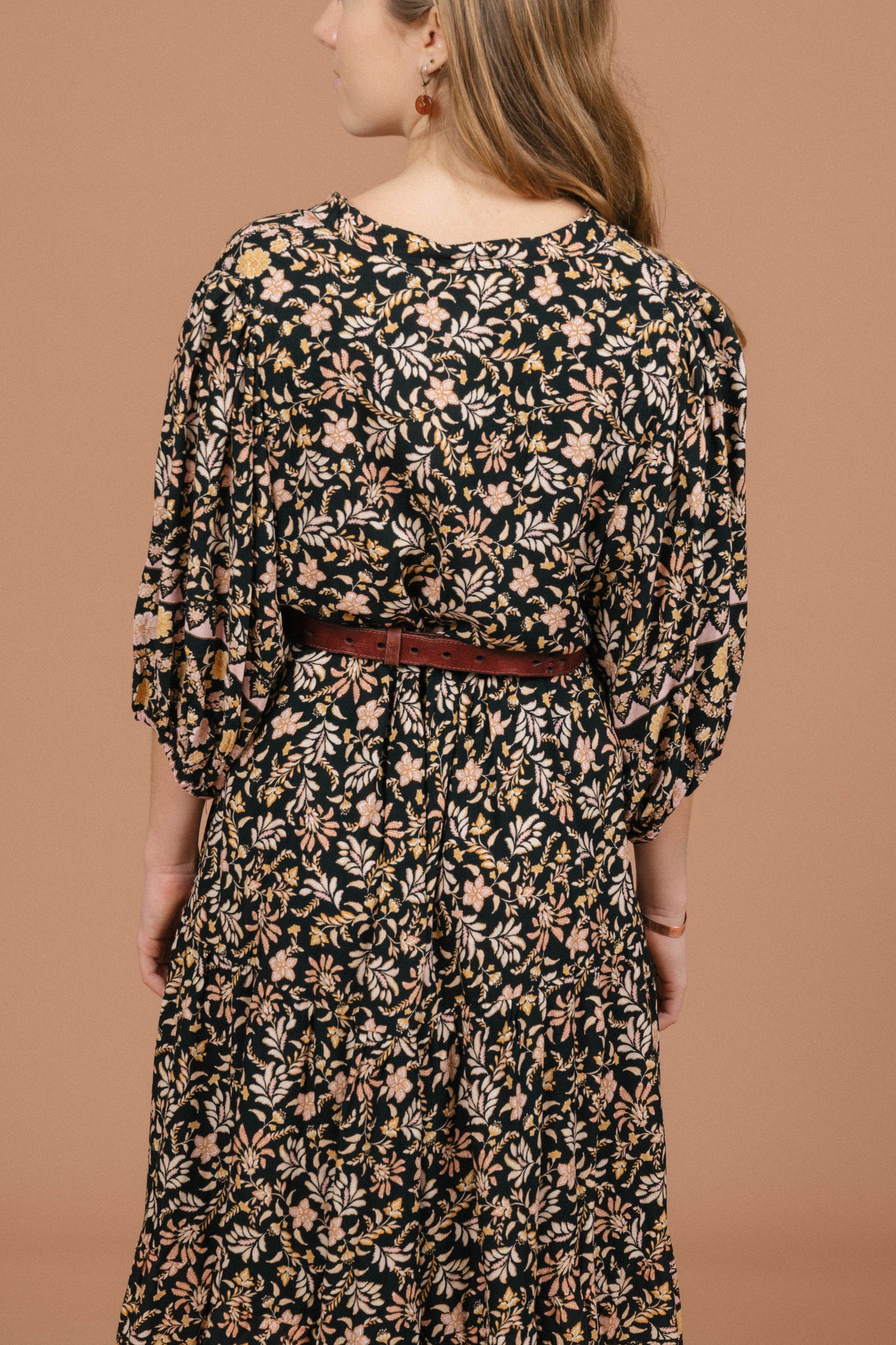 Iris Maxi Floral Midi Dress (Black)