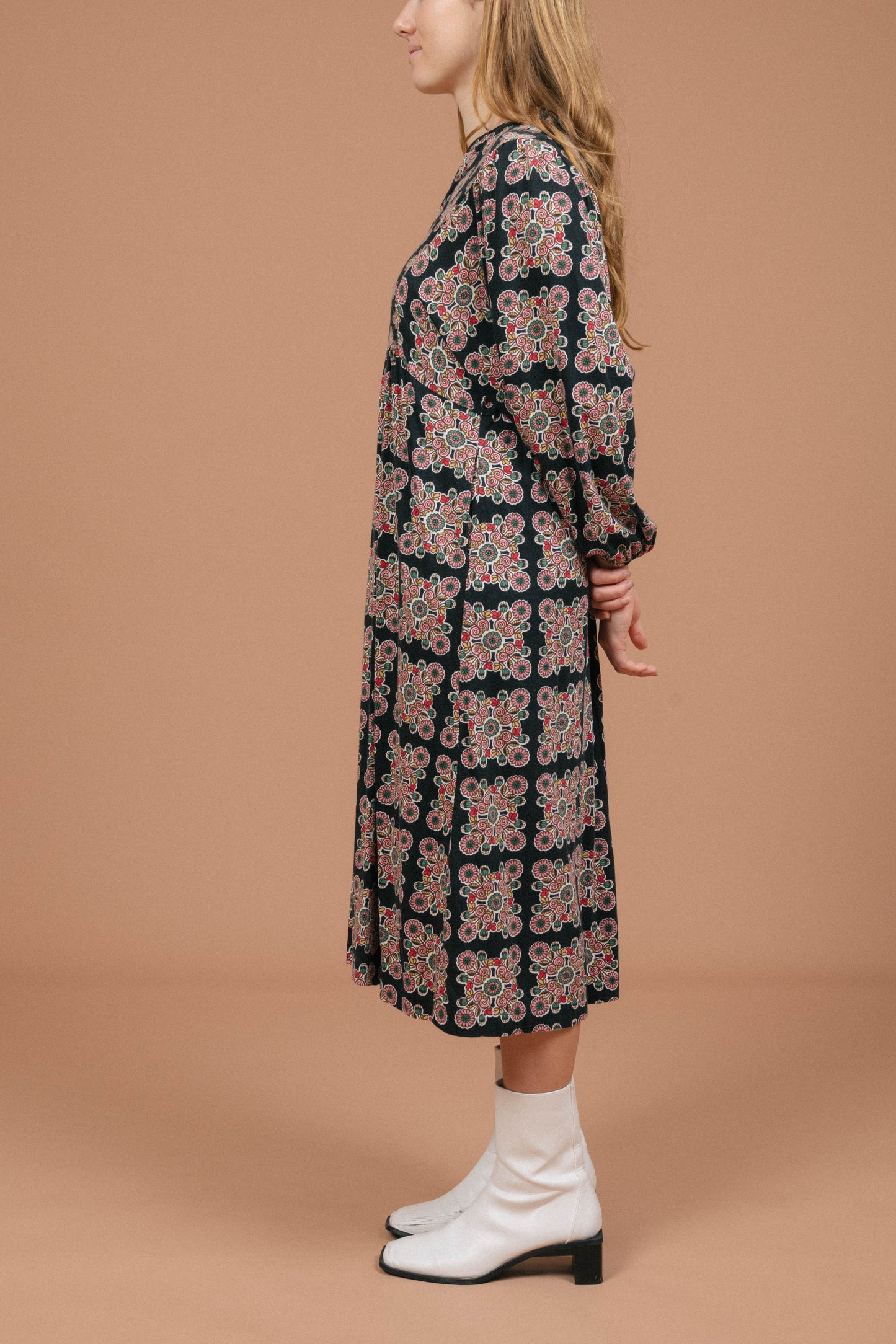 Boden Floral Long Sleeved Maxi Dress (Black)