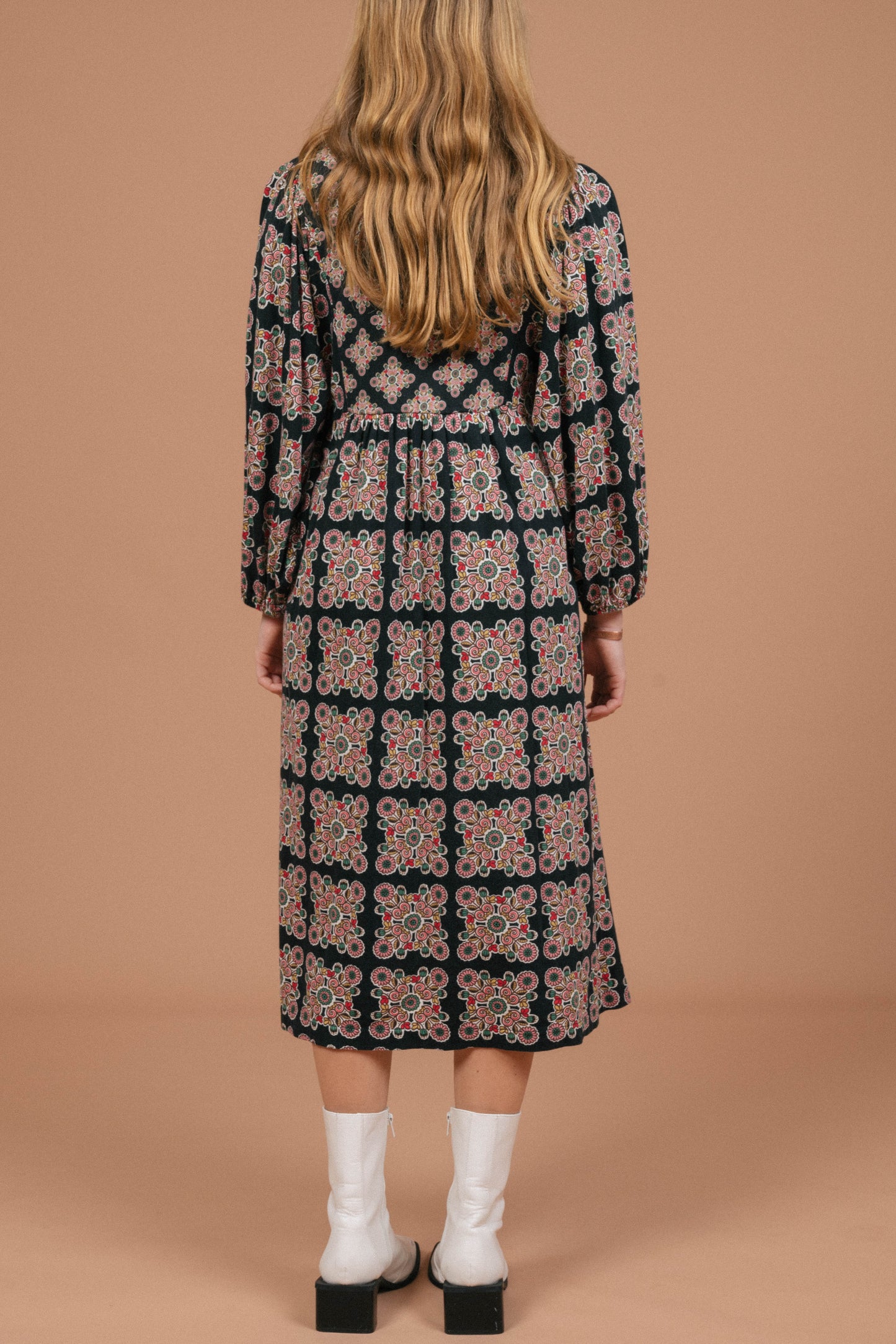 Boden Floral Long Sleeved Maxi Dress (Black)