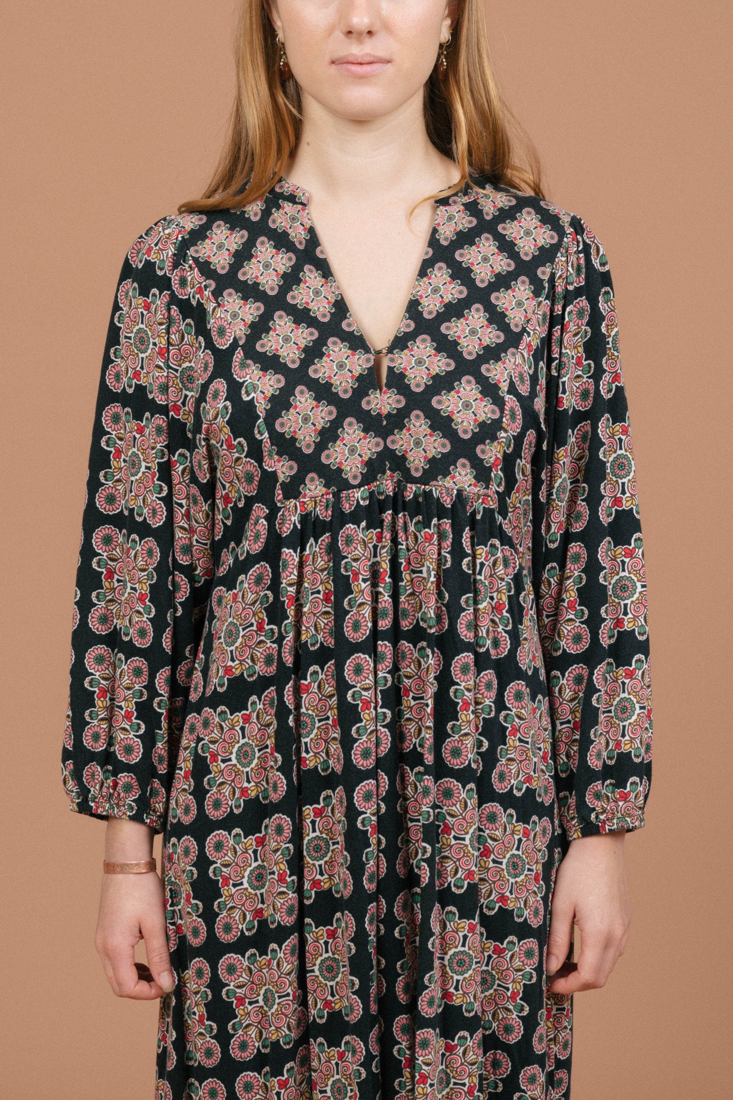 Boden Floral Long Sleeved Maxi Dress (Black)