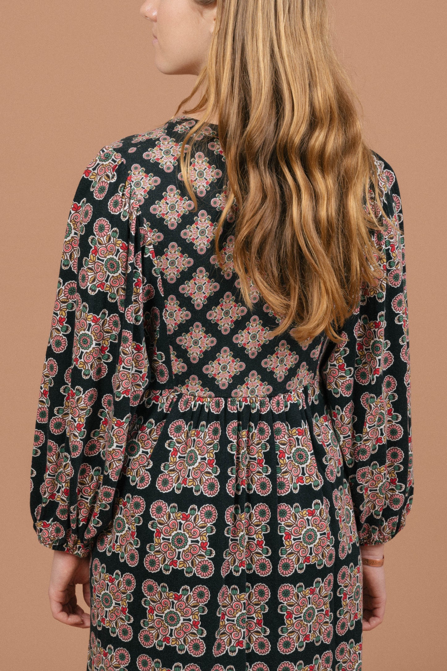 Boden Floral Long Sleeved Maxi Dress (Black)