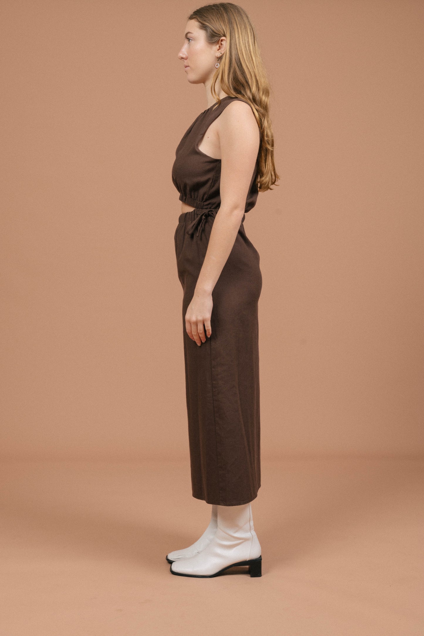 Calli Linen Midi Dress (Brown)