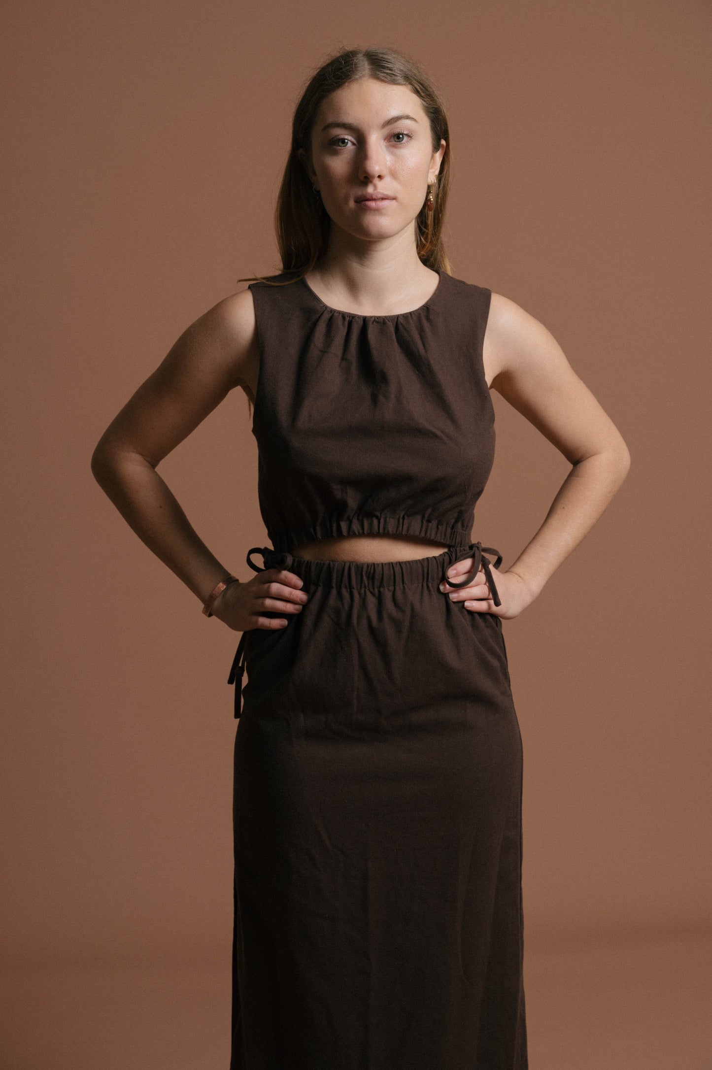 Calli Linen Midi Dress (Brown)