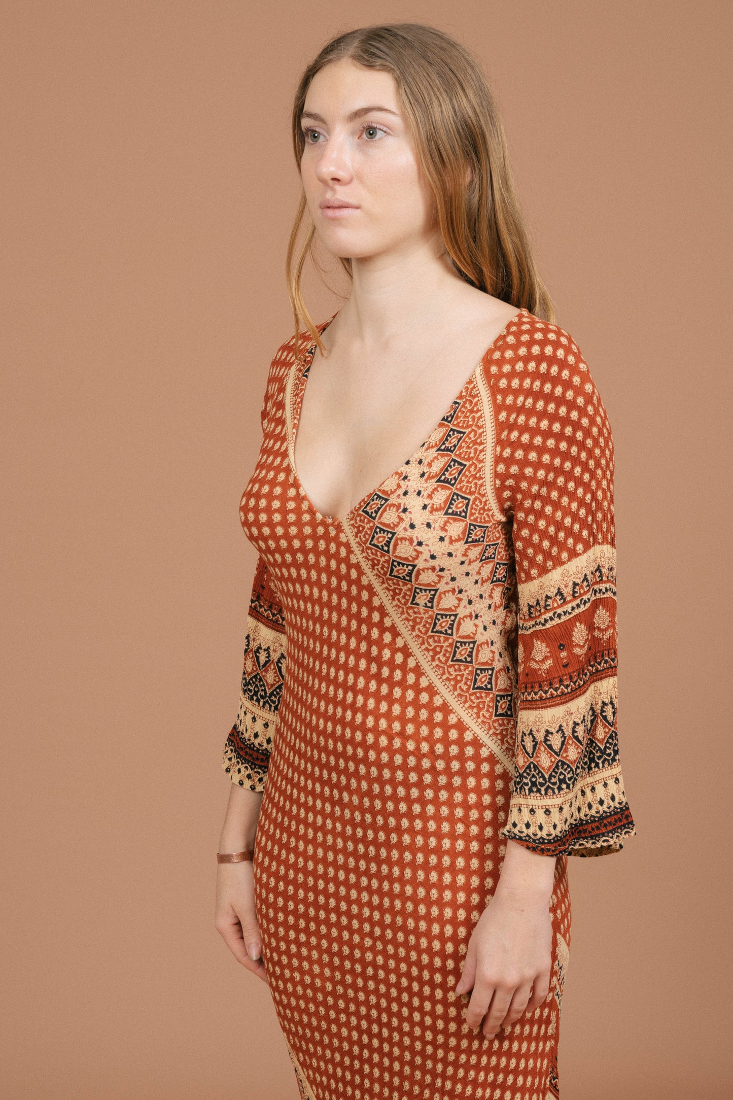 Tree of Life Long Sleeved Maxi Dress (Rust/Multi)