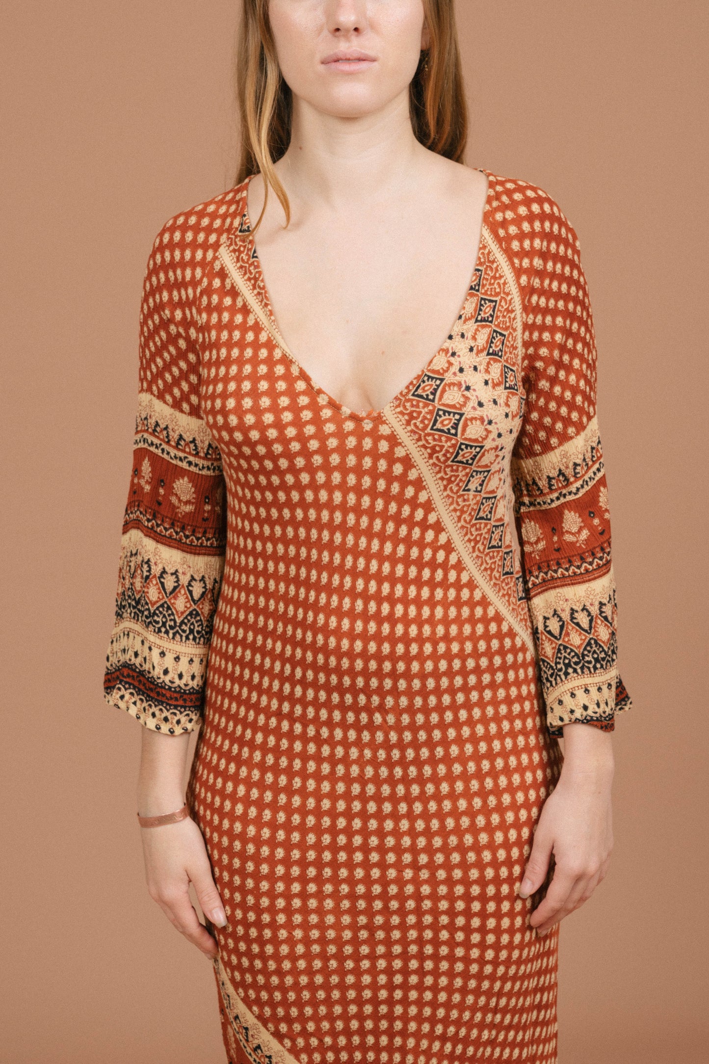 Tree of Life Long Sleeved Maxi Dress (Rust/Multi)