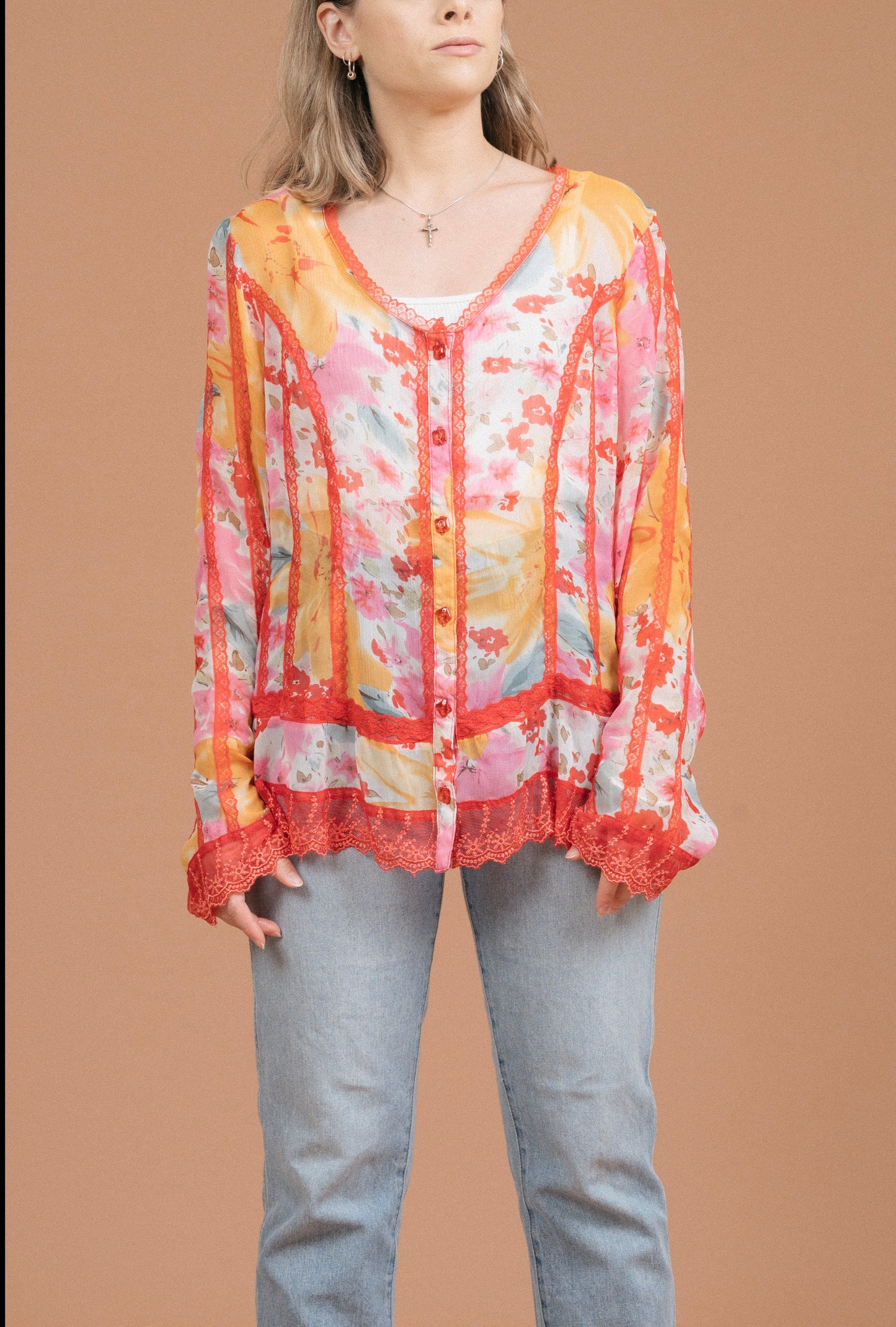 Fanny Lam Sheer Floral Blouse (Multi)