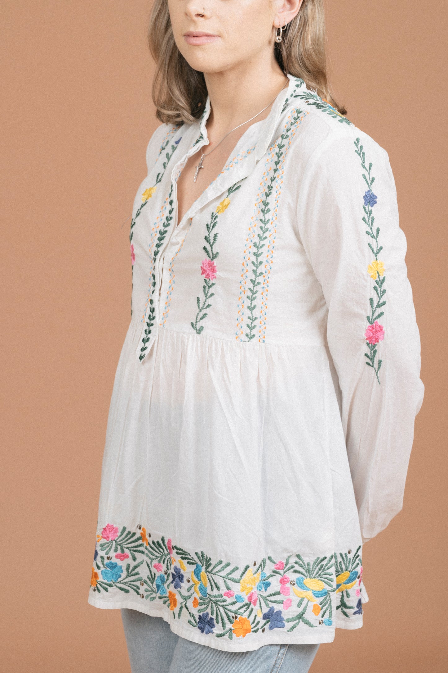 Antik Batik Blouse with Floral Detailing (White)