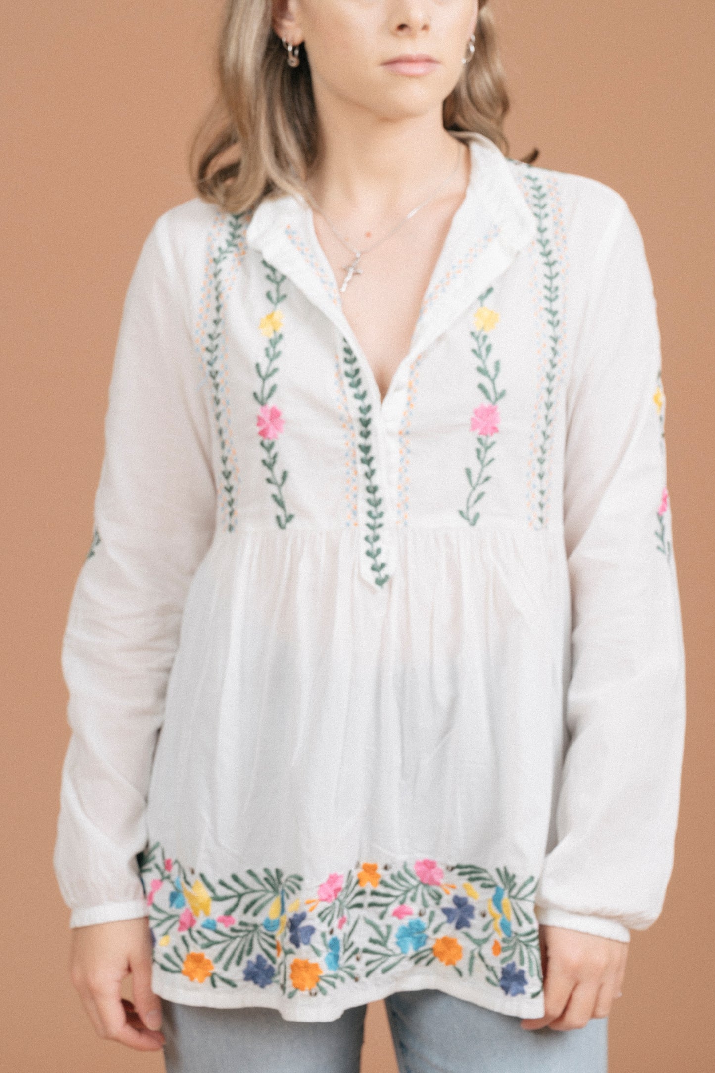 Antik Batik Blouse with Floral Detailing (White)