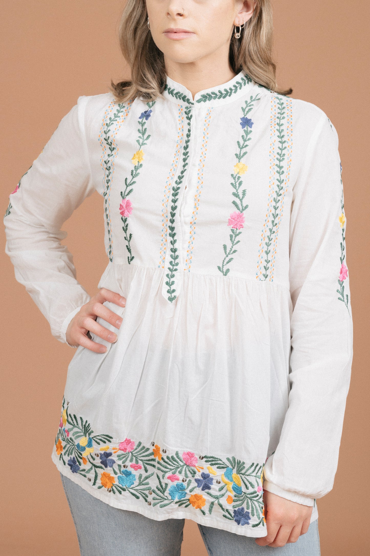 Antik Batik Blouse with Floral Detailing (White)