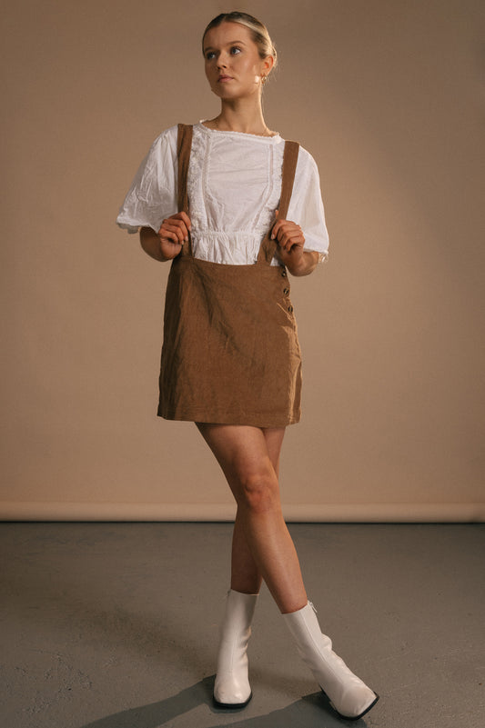 Tree of Life - Overall Cord Mini Dress (Brown)