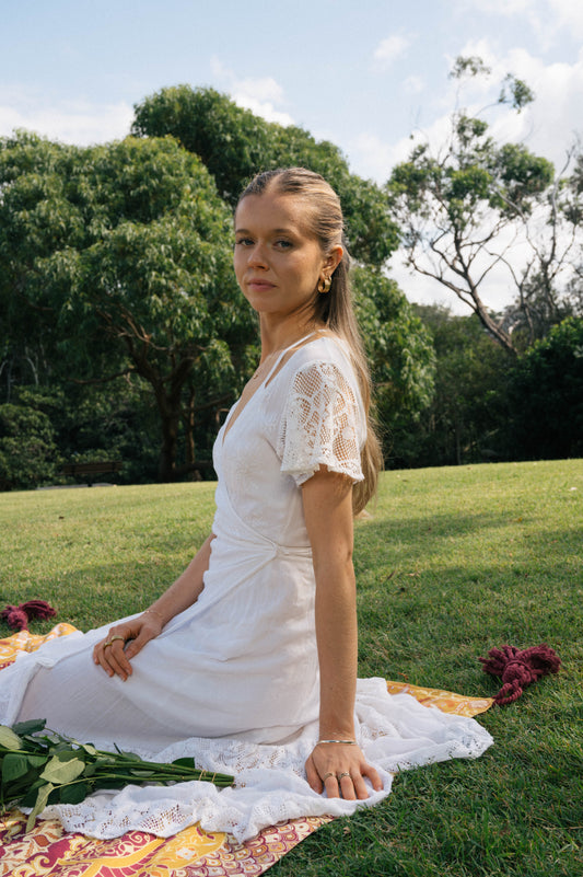 Tree of Life Wrap Dress (White)