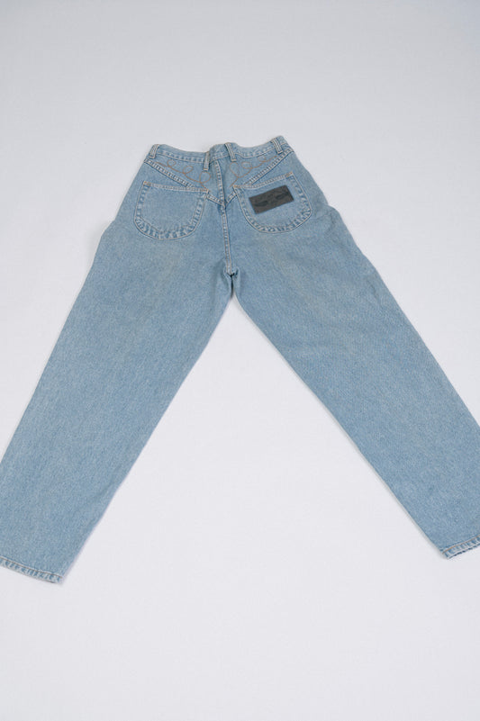 Vintage WestCo Light Denim Wash Straight Leg Jeans - Embroidered Detail
