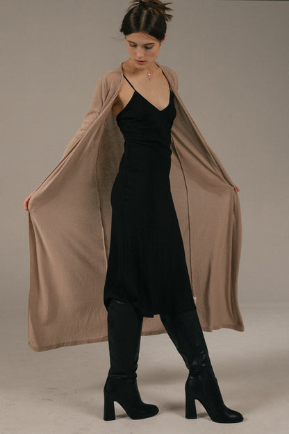 Ebby Andi - Long Sleeved Full Length Cardigan (Beige)