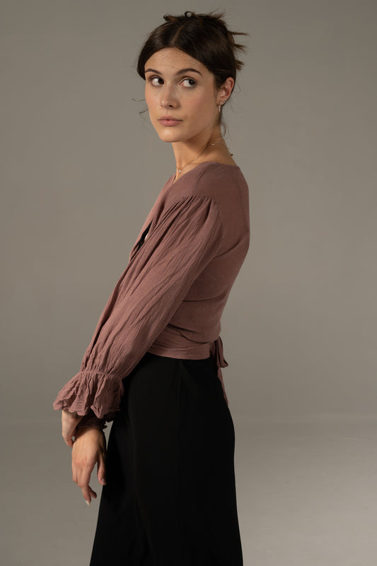 Tree of Life - Long Sleeved Wrap Around Blouse (Purple)