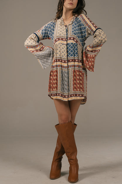 Tigerlily - Long Sleeved Mini Dress with Back Cut Outs (Multi Coloured)