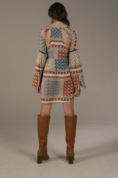 Tigerlily - Long Sleeved Mini Dress with Back Cut Outs (Multi Coloured)