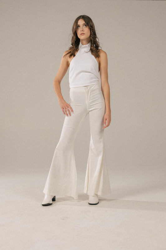 White Closet - Bell Bottom Mid Rise Dress Pants (White)