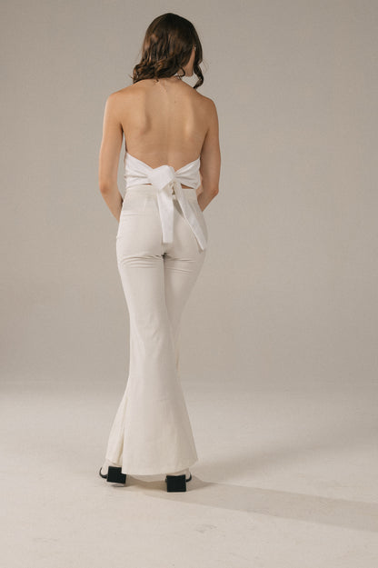 White Closet - Bell Bottom Mid Rise Dress Pants (White)