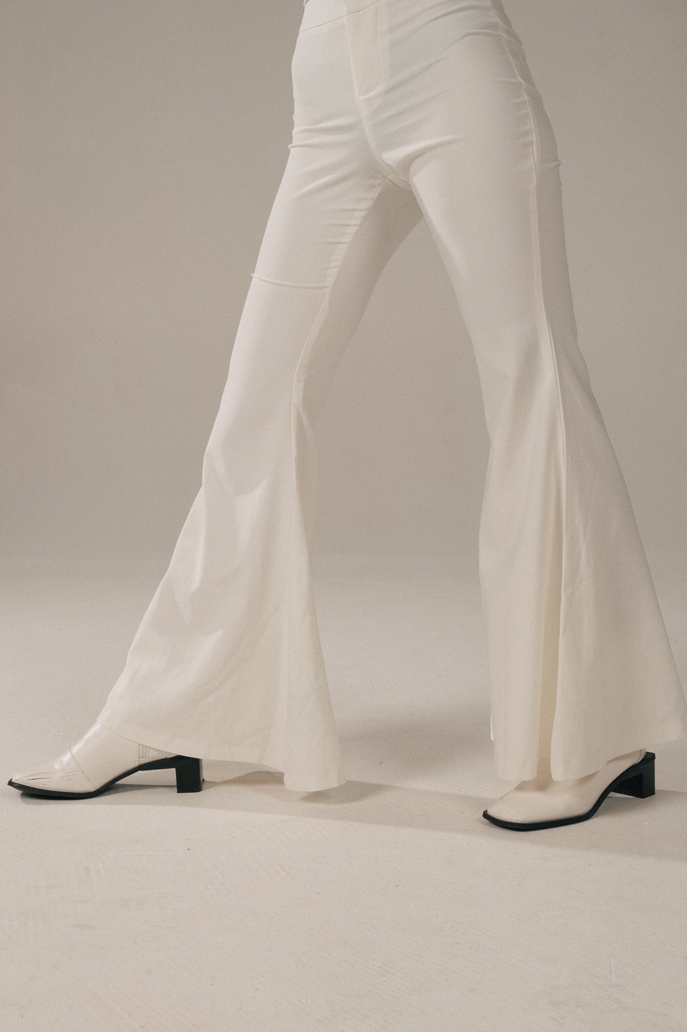 White Closet - Bell Bottom Mid Rise Dress Pants (White)