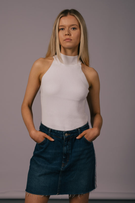 Topshop Denim Frayed Mini Skirt