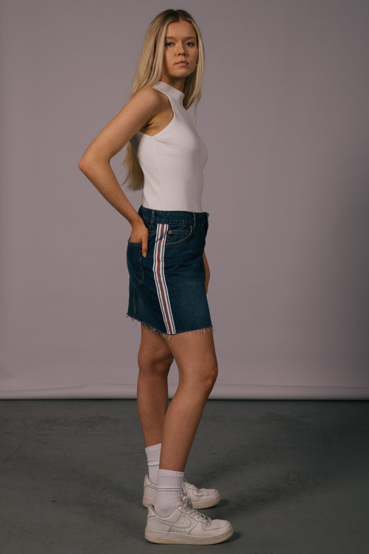 Topshop Denim Frayed Mini Skirt
