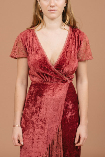 Tree of Life Velvet Wrap Dress (Rose Pink)