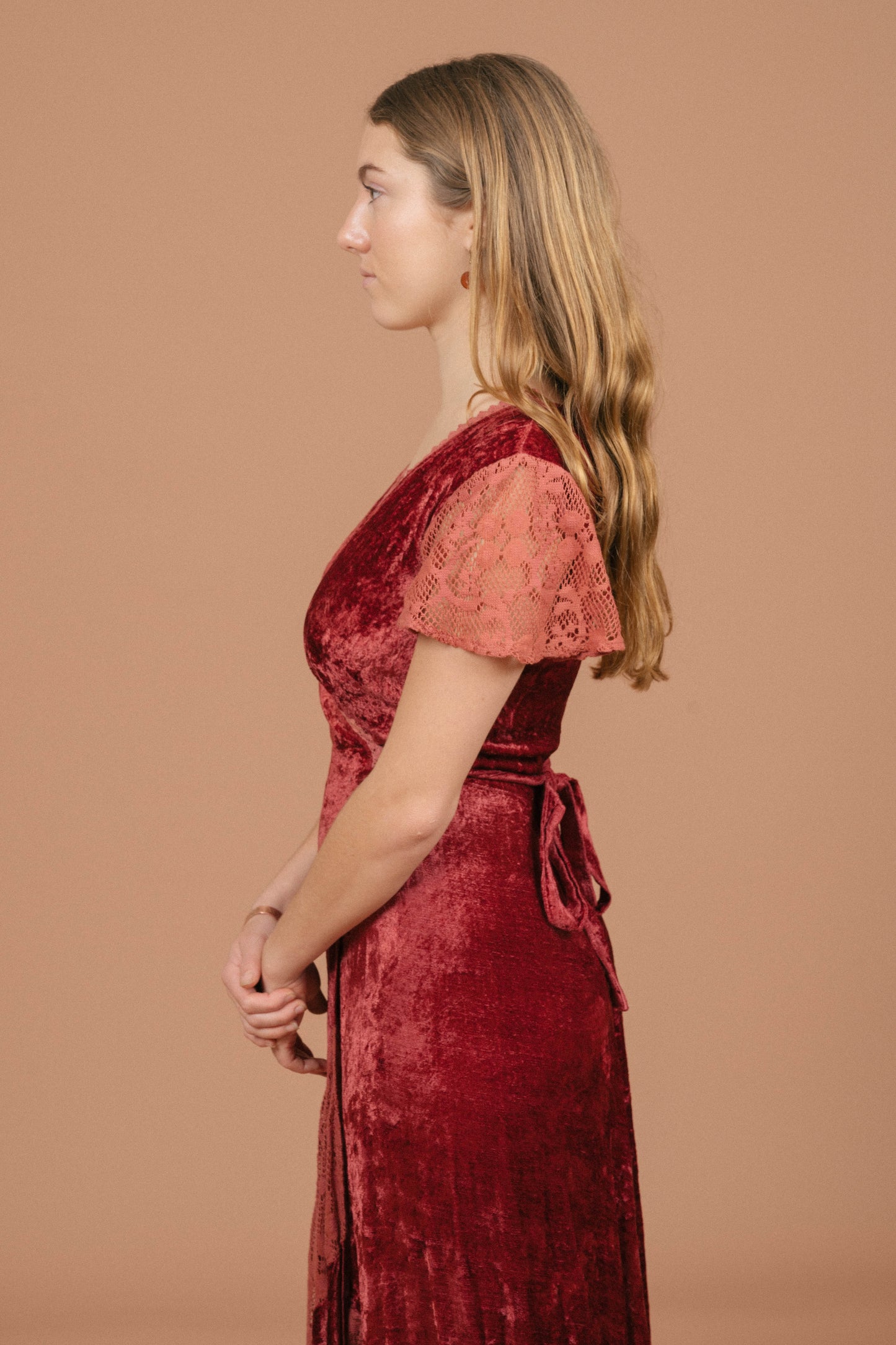 Tree of Life Velvet Wrap Dress (Rose Pink)