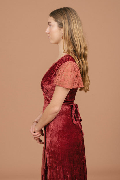 Tree of Life Velvet Wrap Dress (Rose Pink)