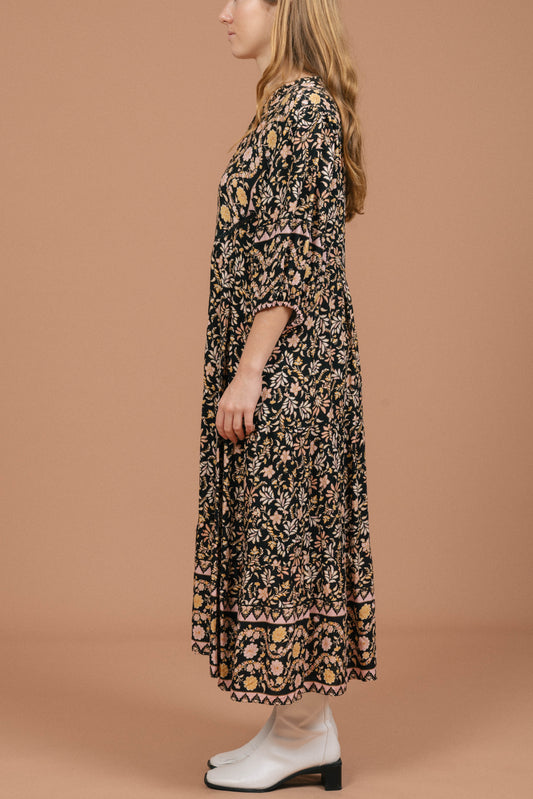 Iris Maxi Floral Midi Dress (Black)