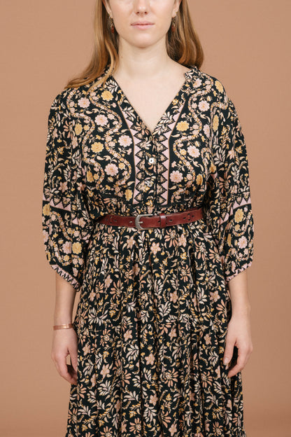Iris Maxi Floral Midi Dress (Black)